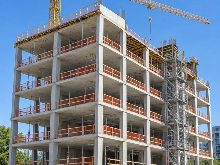 Immeuble en construction avec grue
